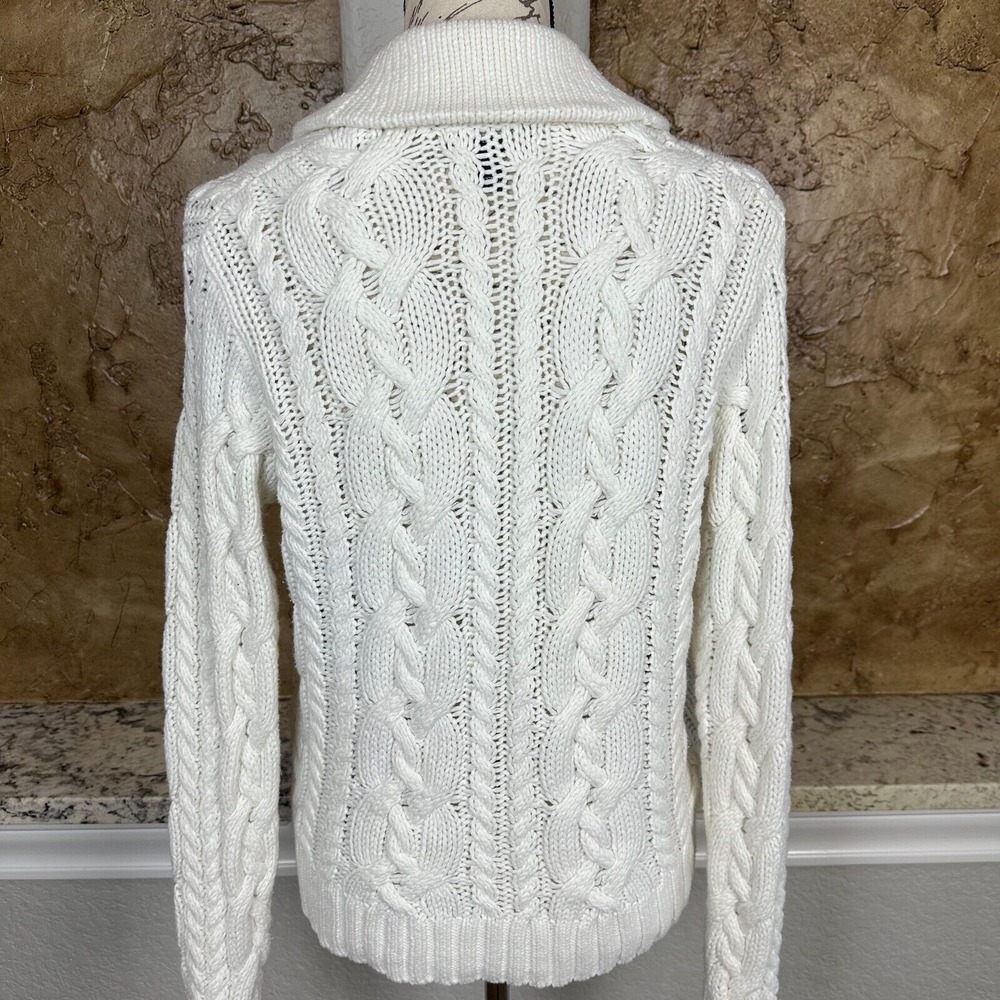 Lands End Cable Knit Sweater Womens XS Button Front Fishermen Cardigan Cowl Neck - Picture 5 of 10